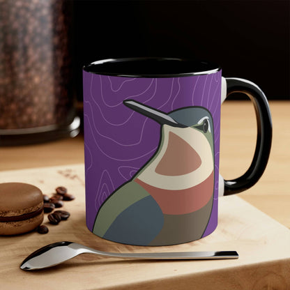 Ceramic Mug for Coffee, Tea, Hot Cocoa. Home/Office, Hummingbirds Ryoko and Duko on Wildflower Purple