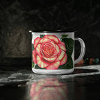 Enamel Camping Mug for Coffee, Tea, Hot Cocoa, Cereal, 12oz, Rose Flower