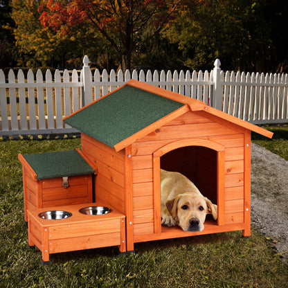 Fir Wood Dog And Cat House, Green Asphalt Roof, Outdoor Animal Shelter, Golden Red