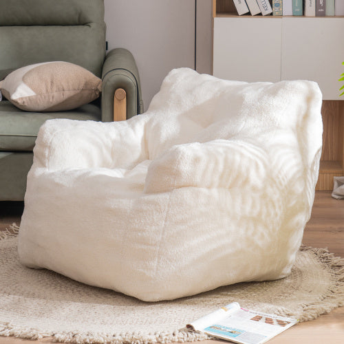 Soft Teddy Tufted Foam Bean Bag Chair, Ivory White