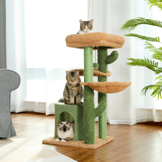 35.5" Trendy Cactus Cat Tree, Charming Tower for Small to Medium Cats