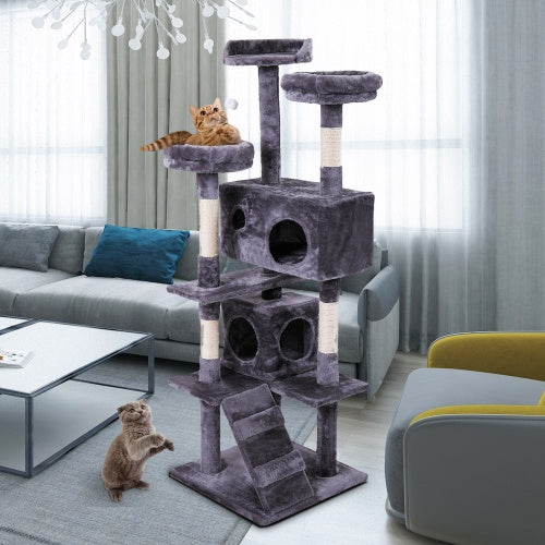 Stylish 60" Cat Tree, The Perfect Blend of Play and Rest, Grey