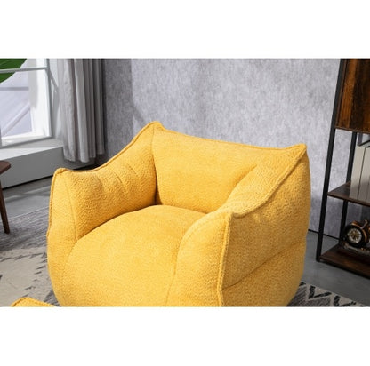 High Back Bean Bag Chair Lazy Sofa With Footstool, Comfortable Lounger, Mustard yellow