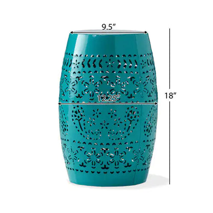 Teal Metal Side Table, Accent Table, 18" Tall,  Lace Cut Design