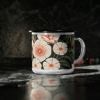 Enamel Camping Mug for Coffee, Tea, Hot Cocoa, Cereal, 12oz, Art Deco Flowers