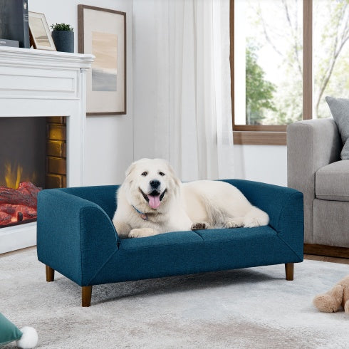 Modern Dog Sofa With Backrest And Armrests, 39.5" For Medium And Large Dogs, Blue or Grey