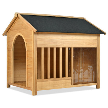 Large Wooden Dog House With Porch, Asphalt Roof and Raised Floor, For Medium and Large Dogs