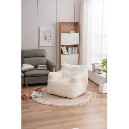 Soft Teddy Tufted Foam Bean Bag Chair, Ivory White