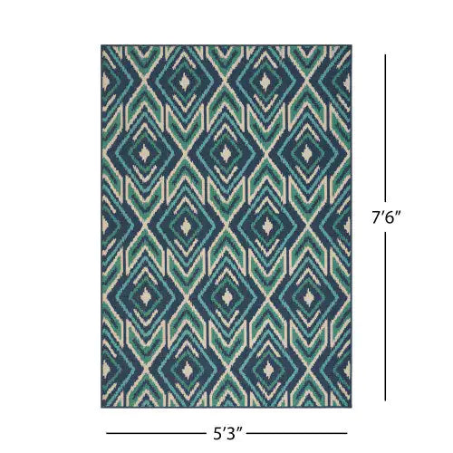 Outdoor Rug, Blue Pattern, 7'6" x 5'3"