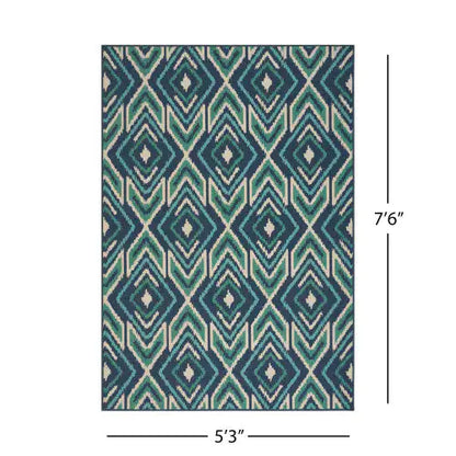 Outdoor Rug, Blue Pattern, 7'6" x 5'3"