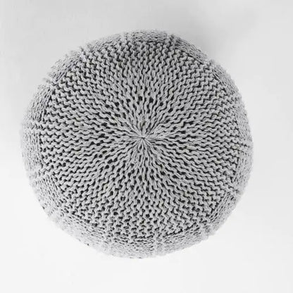 Yuny Knitted Cotton 20" X 20" Round Pouf, Grey