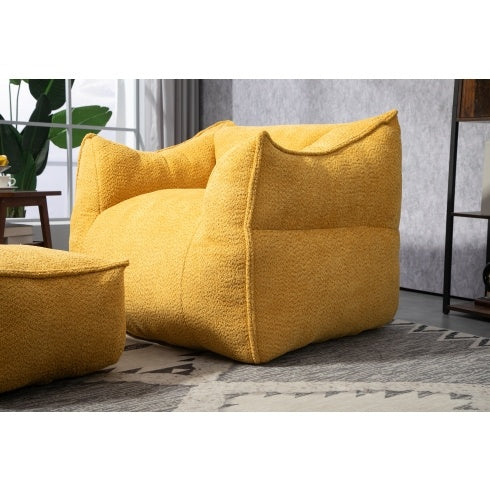 High Back Bean Bag Chair Lazy Sofa With Footstool, Comfortable Lounger, Mustard yellow