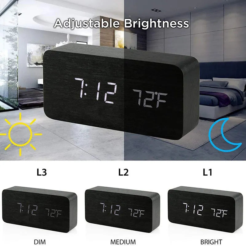 Wooden Digital Alarm Clock. Choose From 4 Colors.