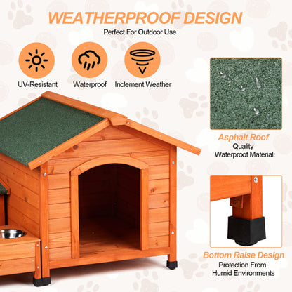 Fir Wood Dog And Cat House, Green Asphalt Roof, Outdoor Animal Shelter, Golden Red