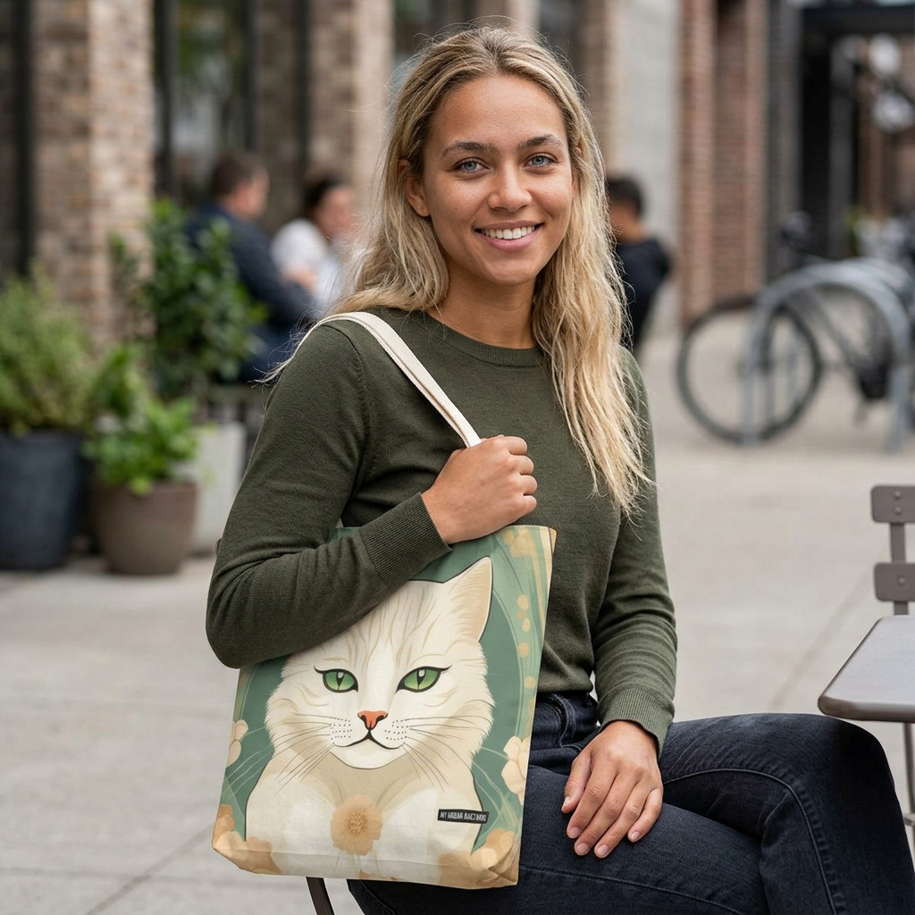 Blanca Purrington, Cat Tote Bag w Cotton Handles