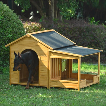 Large Wooden Dog House With Porch, Asphalt Roof and Raised Floor, For Medium and Large Dogs