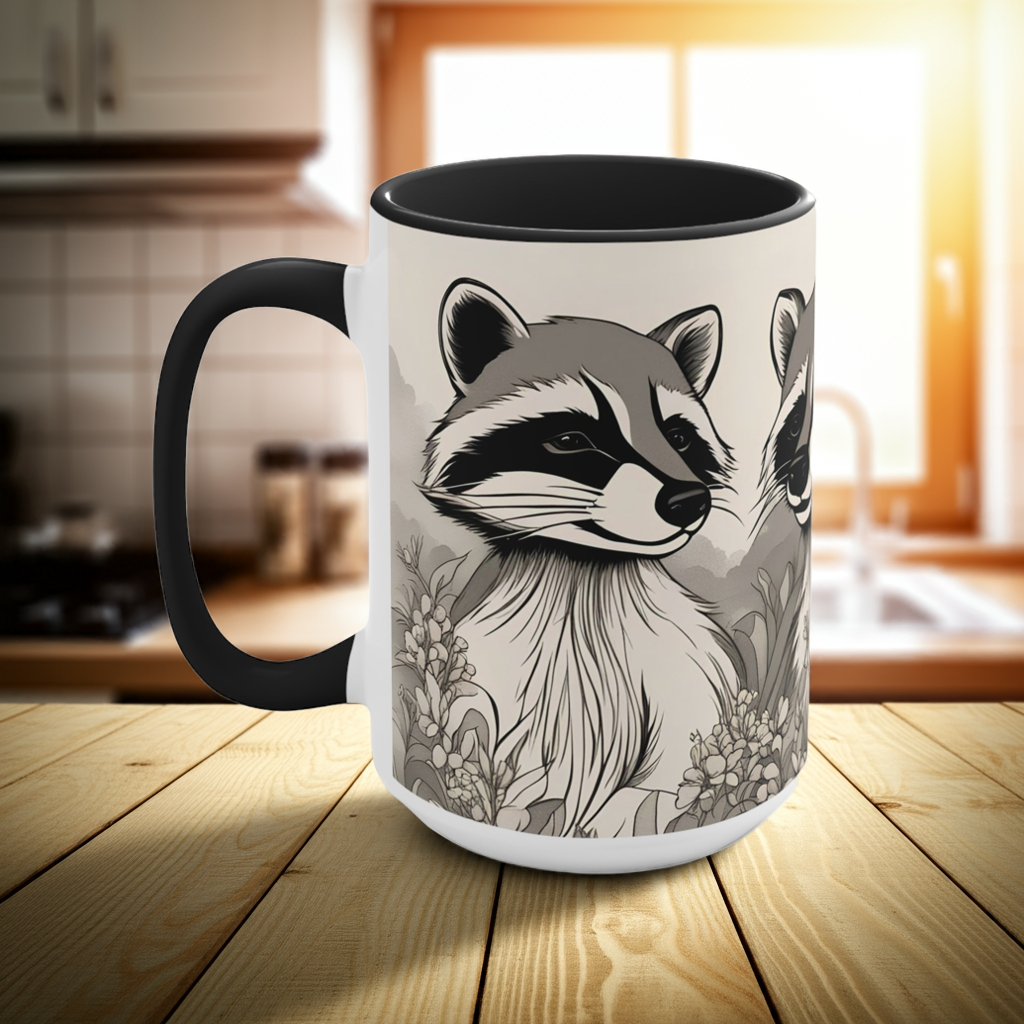 Three Raccoons, Ceramic Coffee Mug