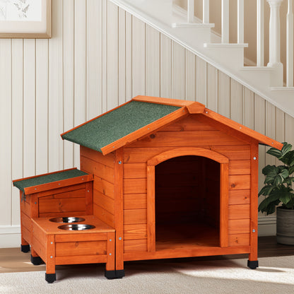 Fir Wood Dog And Cat House, Green Asphalt Roof, Outdoor Animal Shelter, Golden Red