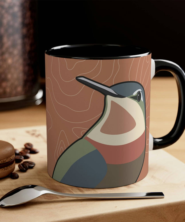 Ceramic Mug for Coffee, Tea, Hot Cocoa. Home/Office, Hummingbirds Ryoko and Duko on Terra Cotta