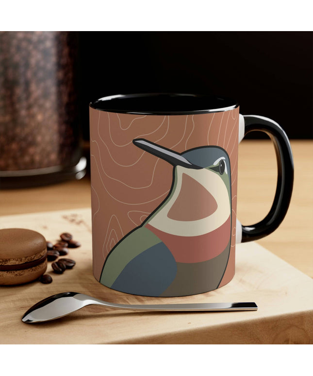 Ceramic Mug for Coffee, Tea, Hot Cocoa. Home/Office, Hummingbirds Ryoko and Duko on Terra Cotta