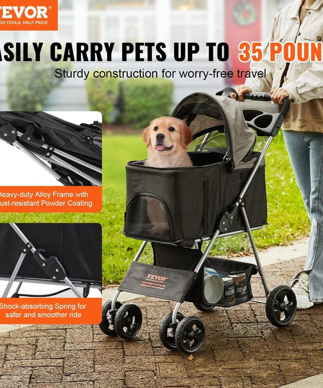 Four-wheeled Pet Stroller With A Weight Capacity Of 35 Pounds