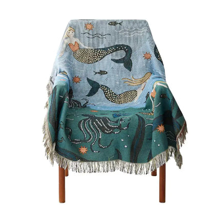 Mermaid, Cotton Throw Blanket