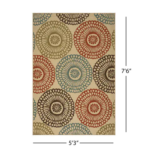 Outdoor Rug, Circles on Beige, 7'6" x 5'3"