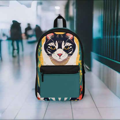 Art Deco Cat, Backpack with Computer Pocket and Padded Back