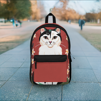 White and Black Cat, Backpack with Computer Pocket and Padded Back