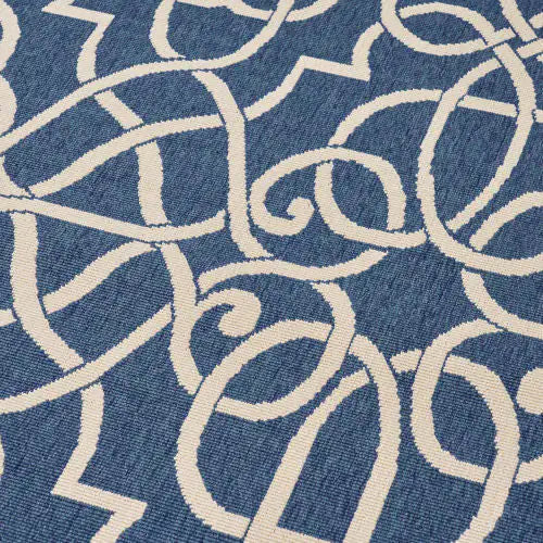 Outdoor Rug, Navy Blue and Ivory, 7'6" x 5'3"