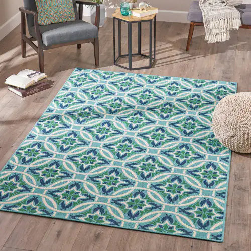 Outdoor Rug, Blue Pattern, 7'6" x 5'3"