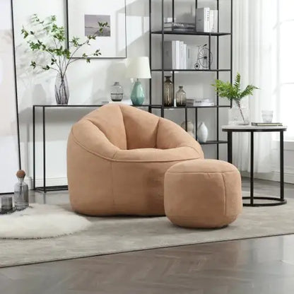 Premium Foam Bean Bag Chair with Padded Support and Footrest, Tan