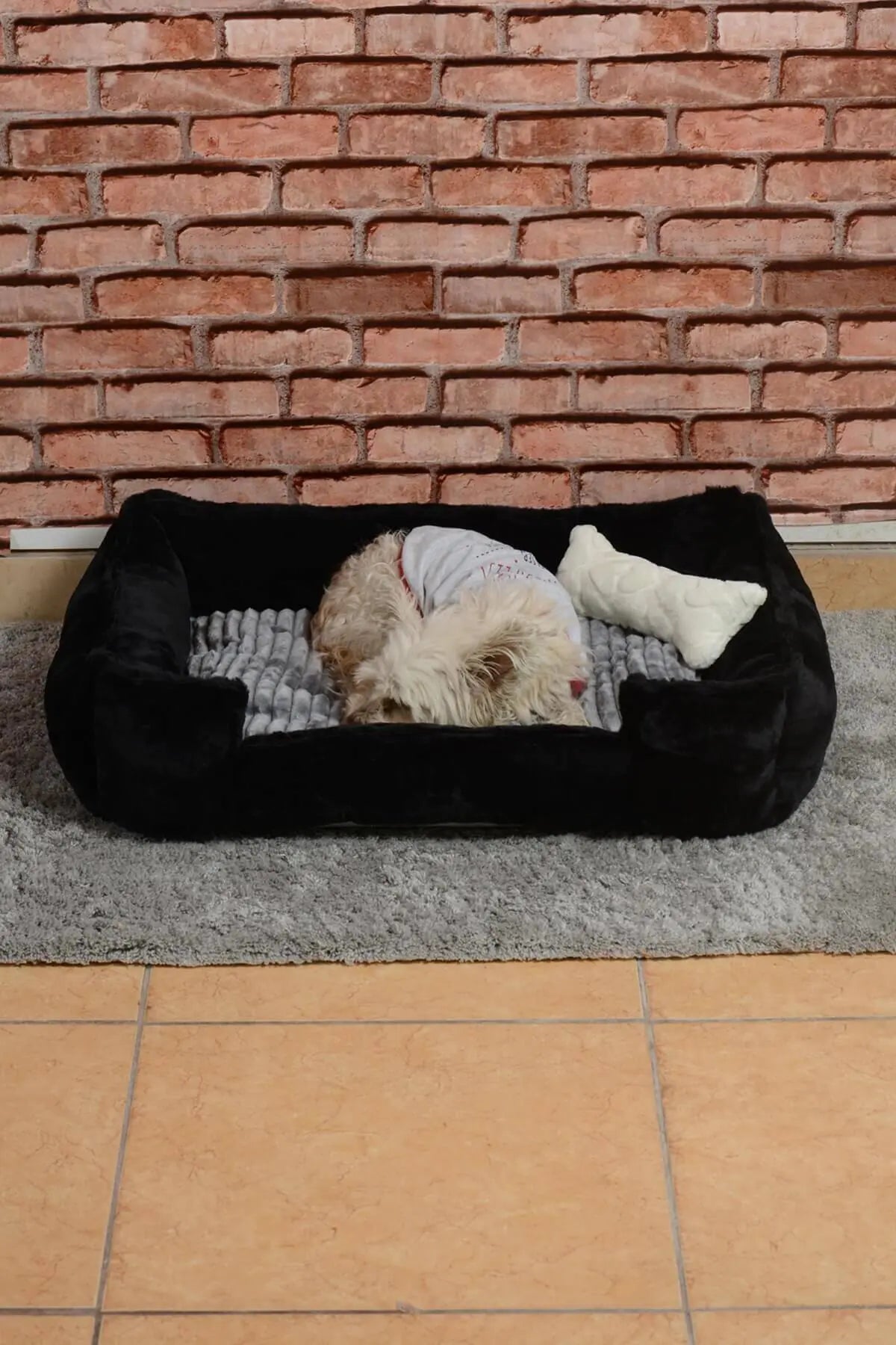 Plush Pet Bed for Dogs and Cats, 70x50cm, Black Gray