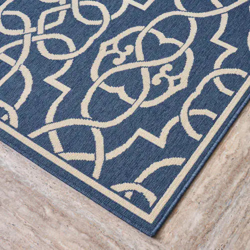 Outdoor Rug, Navy Blue and Ivory, 7'6" x 5'3"