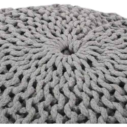 Yuny Knitted Cotton 20" X 20" Round Pouf, Grey