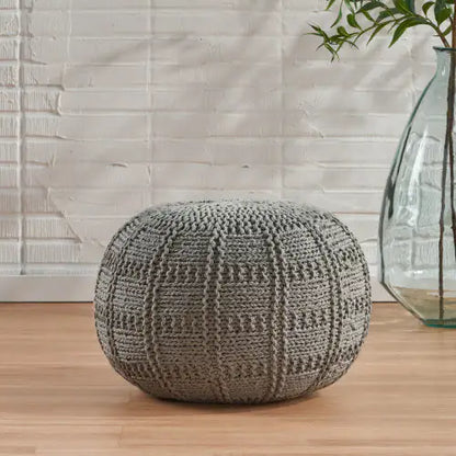 Yuny Knitted Cotton 20" X 20" Round Pouf, Grey