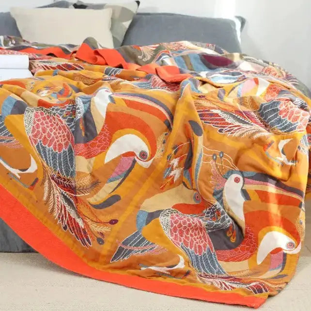 Tropical Garden Cotton Throw Blanket Bedspread