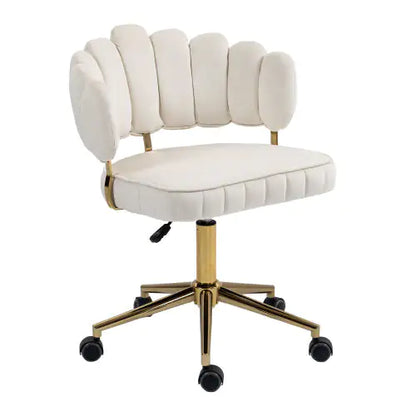 Velvet Shell Back, Home Office Chair, Silver Base, Adjustable Swivel Chair, Beige