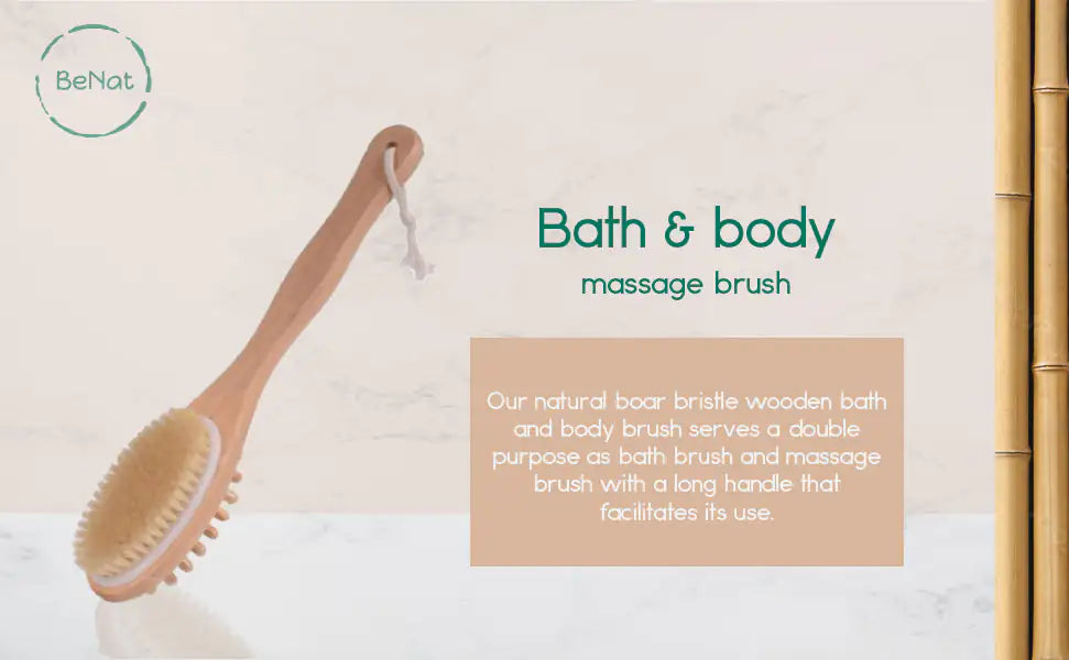 Bath & Massage Brush, Natural Boar Bristles