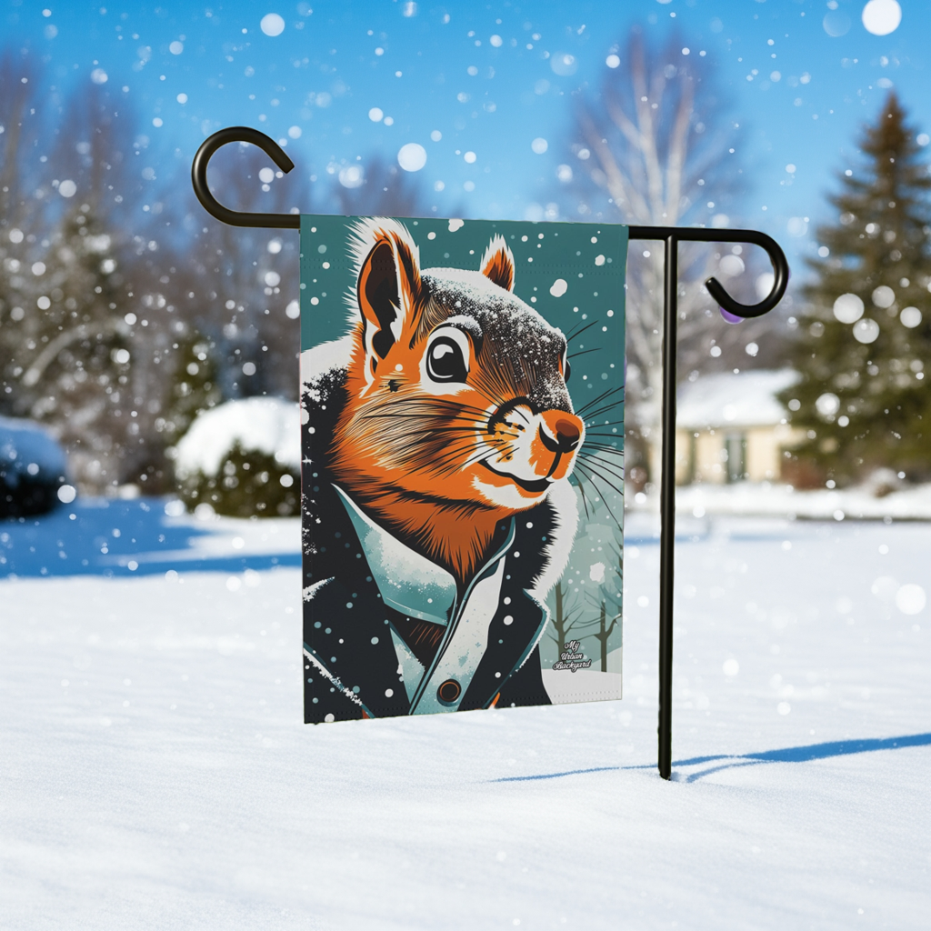 Winter Squirrel Garden Banner, Outdoor Decor, Seasonal Flag, Nature Lover Gift, Holiday Decoration, Home and Garden Decor