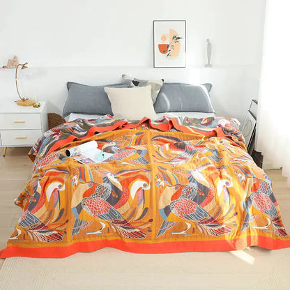 Tropical Garden Cotton Throw Blanket Bedspread