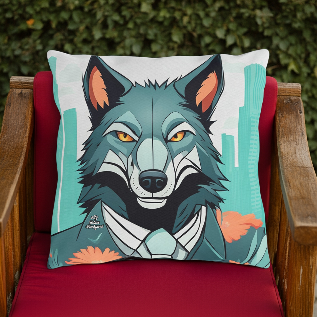 Vincent Blueclaw, Wolf Throw Pillow, Indoor/Outdoor Decor for Home or Office