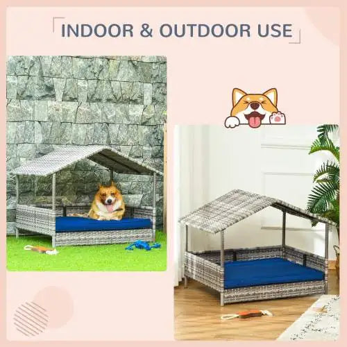 The Rattan Ourdoor/Indoor Dog Bed With A Canopy, For Small And Medium Sized Pets