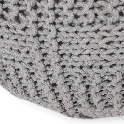 Yuny Knitted Cotton 20" X 20" Round Pouf, Grey