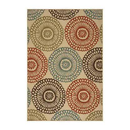 Outdoor Rug, Circles on Beige, 7'6" x 5'3"