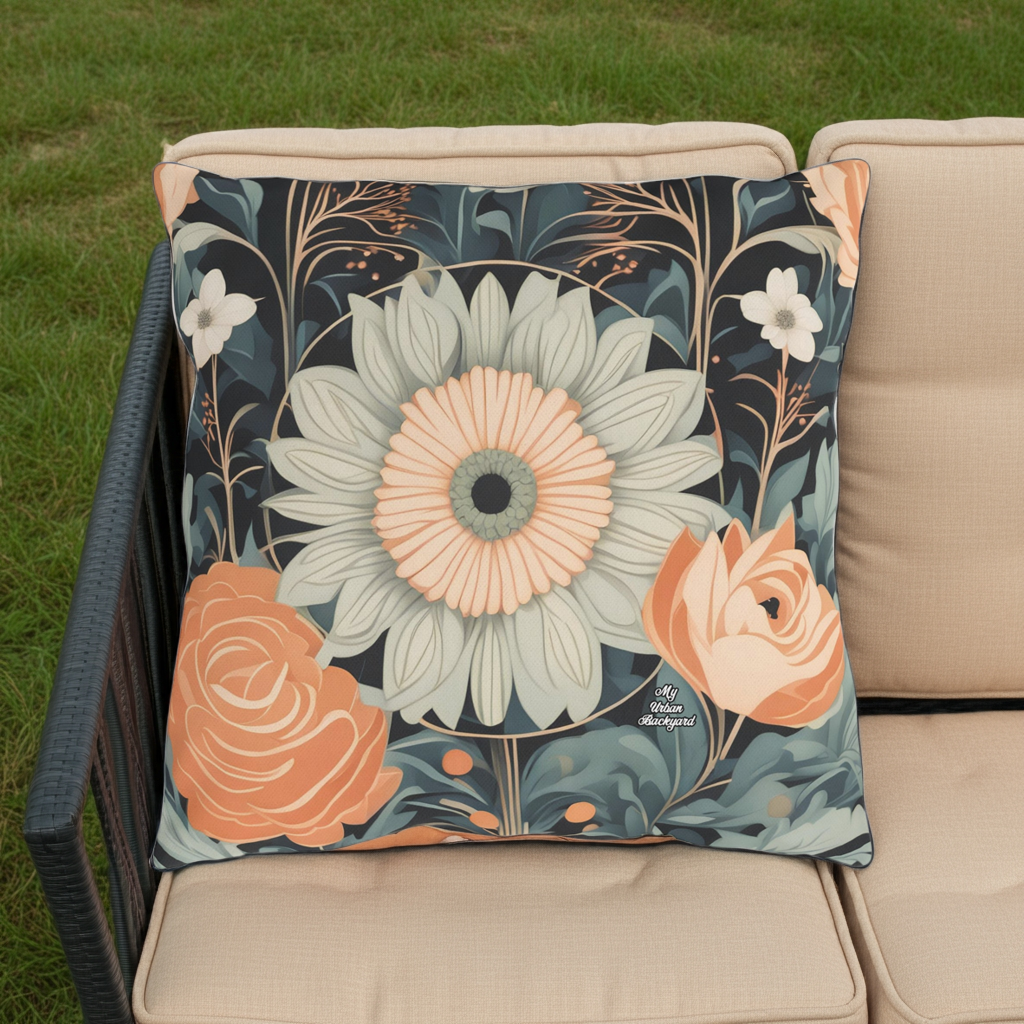 Wildflowers, Blue accent color, Throw Pillow, Indoor/Outdoor Decor for Home or Office