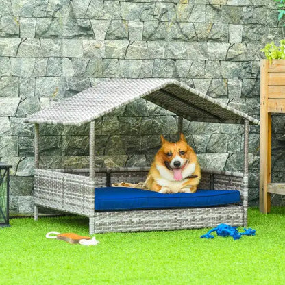 The Rattan Ourdoor/Indoor Dog Bed With A Canopy, For Small And Medium Sized Pets