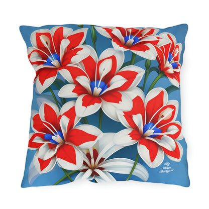 Throw Pillow for Indoor or Outdoor Use. Home or Office Decor - Bouquet of Red White and Blue Flowers