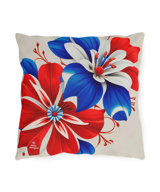 Red White & Blue Flowers, Throw Pillow, Indoor/Outdoor Decor for Home or Office