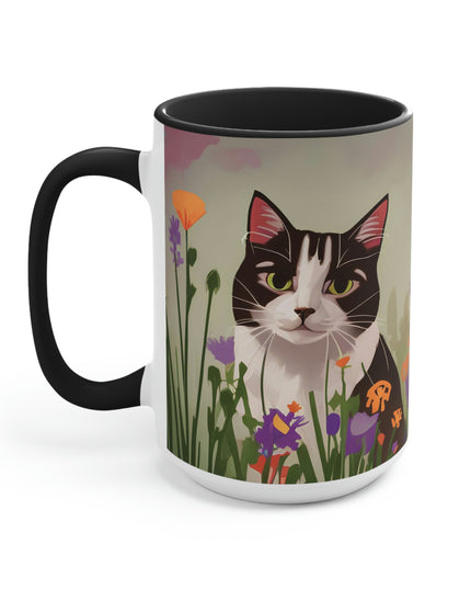 Cat with Wildflowers, Ceramic Mug - Perfect for Coffee, Tea, and More!